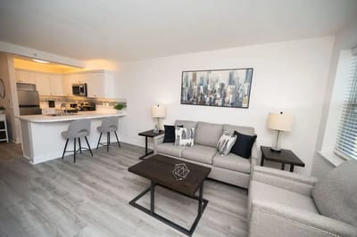 A cozy living area in a retirement community apartment