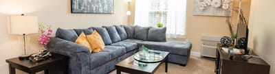Cozy interior living room with a sectional sofa and decor