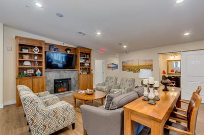 Comfortable common area with seating and decor