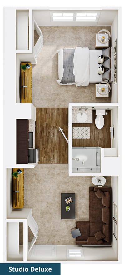 Floor plan of a Studio Deluxe room layout