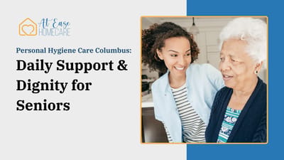 Caregiver assisting a senior in a home setting.
