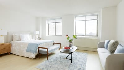 Brightly lit resident room with modern decor