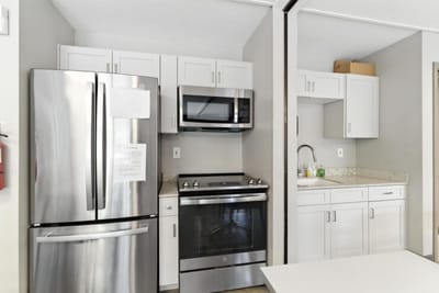 Modern kitchen with stainless steel appliances