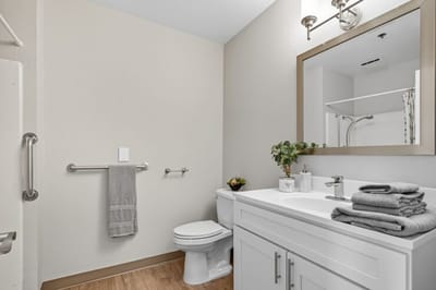 Well-lit bathroom with modern fixtures
