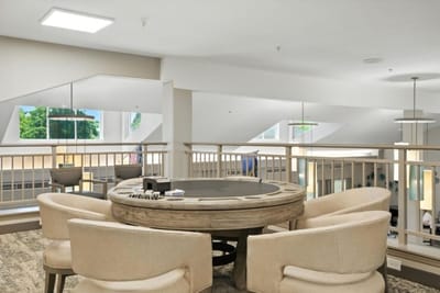 Interior of a common area with seating.