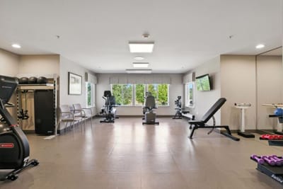 Fitness area with equipment and natural light