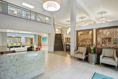 Welcoming reception area with seating and decor.