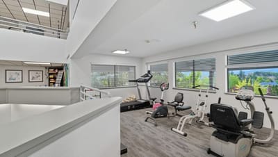 Interior fitness area with exercise equipment