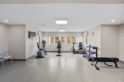 Interior fitness area with exercise equipment