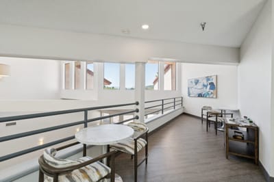 Interior view of a common area with seating