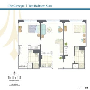 Architectural floor plan of a two-bedroom suite