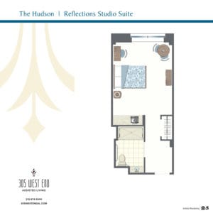 Architectural floor plan of a studio suite