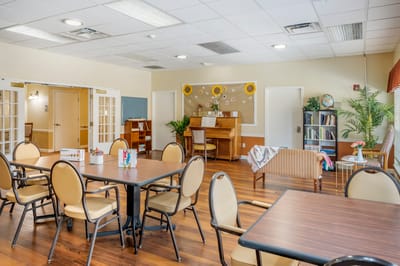 Interior view of a common area with seating and decor