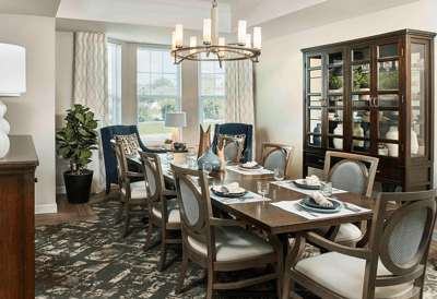 Elegant dining room with table set for a meal