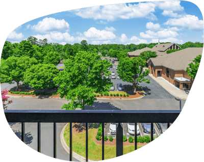 Aerial view of the facility's outdoor space and parking lot