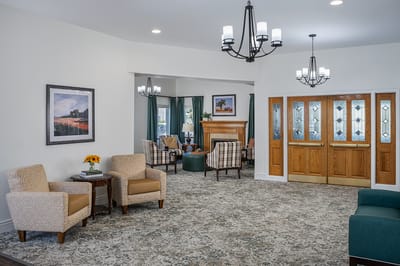 Bright common area with seating and decor