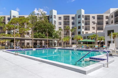 View of the outdoor pool area at the facility