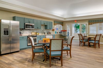 Interior view of a bright dining area with seating