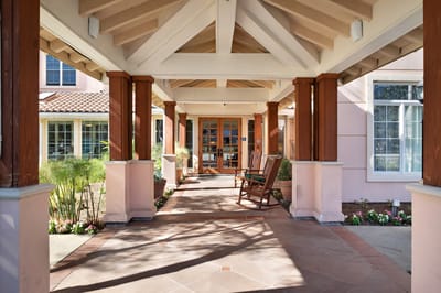 Entrance of Ivy Park at Playa Vista with seating