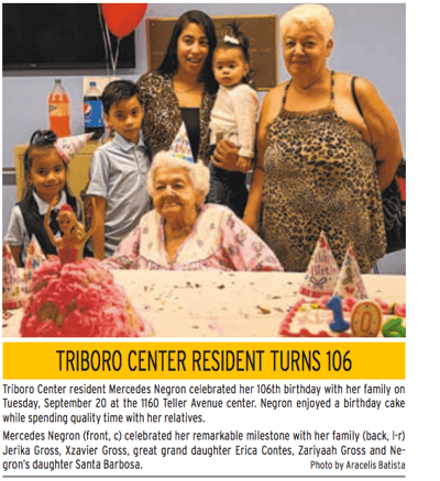 Celebration of a resident's 106th birthday with family.