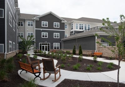 Outdoor area with seating and landscaping