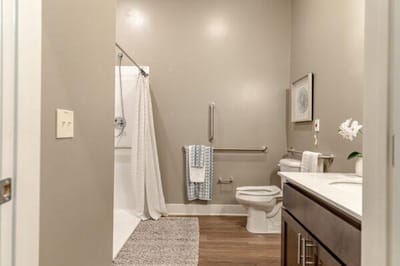 Interior view of a clean and accessible bathroom