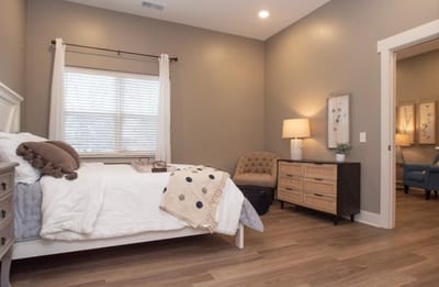 Cozy bedroom setup in a senior living facility