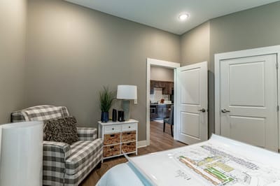 Cozy private resident room with a view of the kitchen