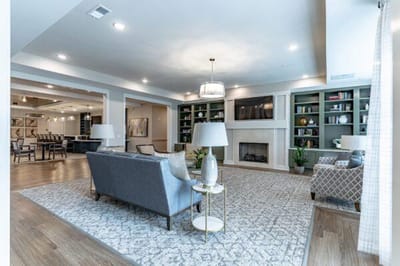 Bright common area with seating and decor