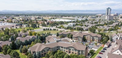 Aerial view of the Brookdale Greenwood Village facility and surroundings