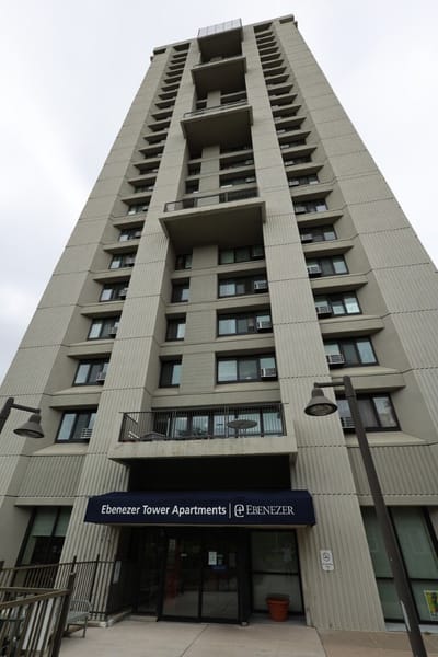 Exterior view of Ebenezer Tower Apartments building