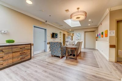 Bright interior of a common area with seating