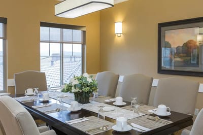 Tastefully arranged dining room set for a meal