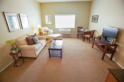 Cozy shared living room space in a senior facility