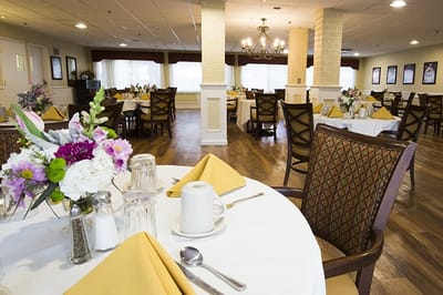 Bright dining area set for a meal