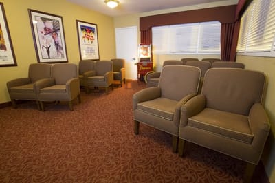 Common area seating in a warm lounge environment