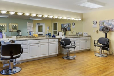 Interior salon space with hair styling stations