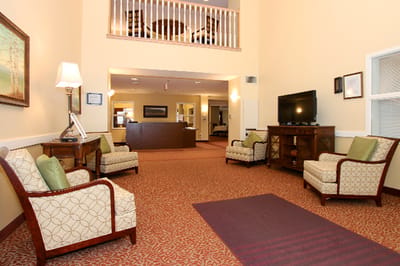Interior view of a common area with seating
