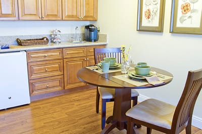 Cozy dining area with a table set for two