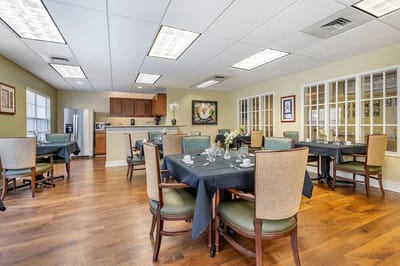 Bright dining room set for a meal