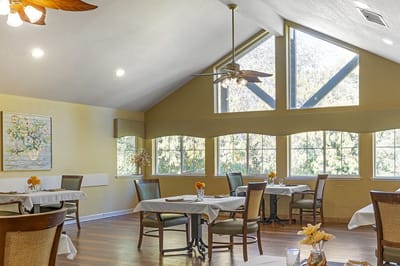 Dining area with tables and natural light