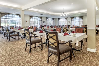 Dining room with neatly arranged tables and chairs