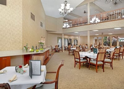 Dining room with elegant tables and decor