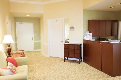 Interior view of a common area with seating