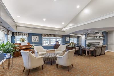 Bright common area in a senior living facility