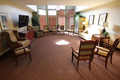 Bright and cozy common area with seating