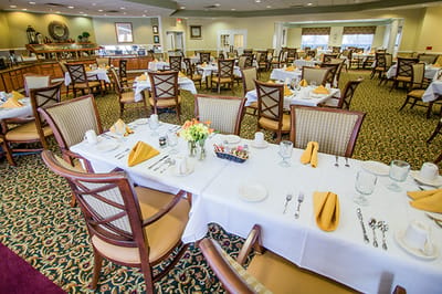 Dining room set up for a meal service