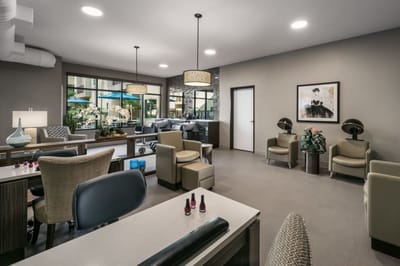 Interior view of a salon area with seating