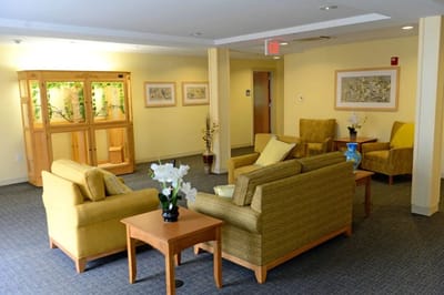 Bright common area with cozy seating