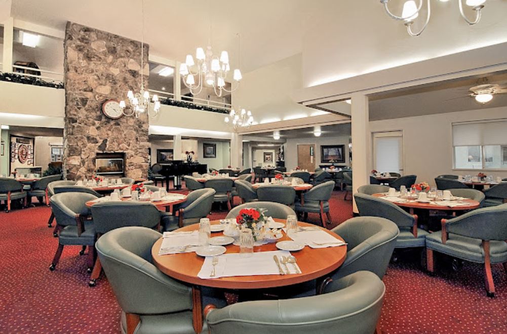 Dining area with tables set for a meal